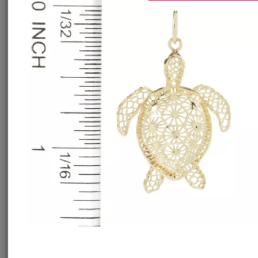Stefano Oro 14K Gold Diamond Cut Ricami Turtle Pendant, 1.23 grams